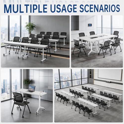 Image of Folding Office Chair with Wheel,Conference Room Chairs with Smooth Armrest-Mesh Back,Rolling Stackable Foldable Desk Chair for Guest Reception Meeting Classroom Training Seminar (8, Black)