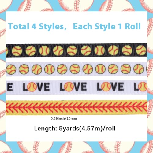 GORGECRAFT 4 Styles Printed Sport Ball Wrapping Ribbon 5 Yards for Crafts & Decor