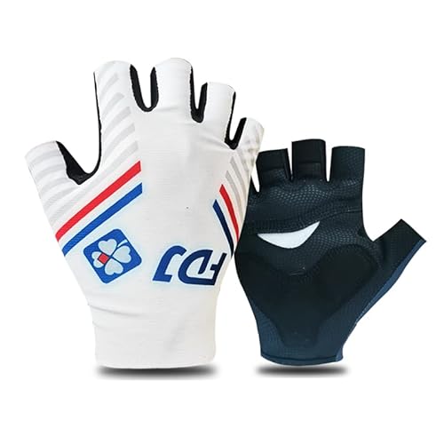 SGCIKER 2022 Pro Team FDJ White Gants de vélo, Gants de vélo de Sport d'été Demi-Doigts pour Hommes avec Absorption des Chocs Gel (L) Cover