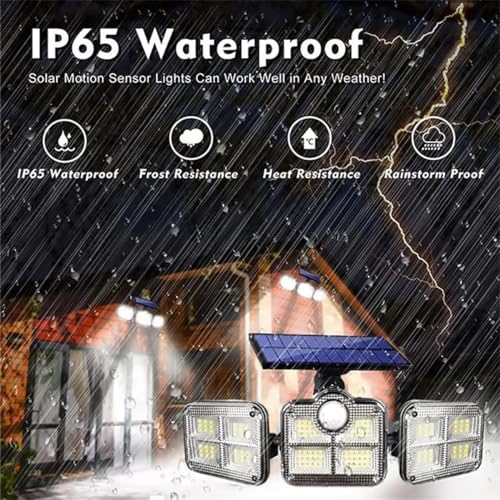 Image of Solar Motion Sensor LED Bright White Light Outdoor for Home Wall Room Balcony Garage Backyard Garden with 122 LEDs and 3 Adjustable Heads and Remote Control (Pack of 2)