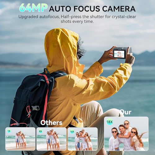 Image of 4K Digital Camera for Photography 64GB Sd Card 64MP Autofocus Anti-Shake Vlogging Camera for YouTube with 3 inch 180Hd Flip Screen 18x Digital Zoom 2000 mah Battery