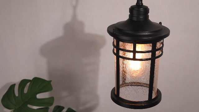 Image of Darkaway Outdoor Pendant Lights for Porch, Outdoor Chandelier Hanging Porch Lights Ceiling Mount Aluminum with Seeded Glass for Front Porch Gazebo Patio (Medium, Black)
