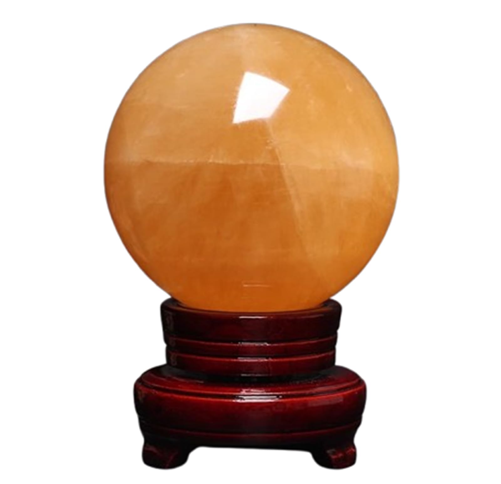 LTRAJUYNH Yellow Calcite Quartz Crystal Ball Sculpture Figurine, Large Gemstone with Stand,Home Desk Decor Decorative Collection,10cm