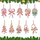 10 Pieces Christmas Candy Ornament Polymer Clay Lollipop Tree Hanging with Rope Xmas Sweet Red Green