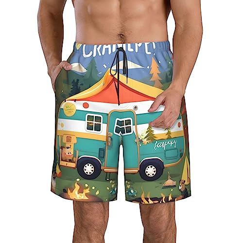 Happy Camper Men Mens Shorts Casual Waist Drawstring Summer Beach Workout Shorts with 3 Pockets
