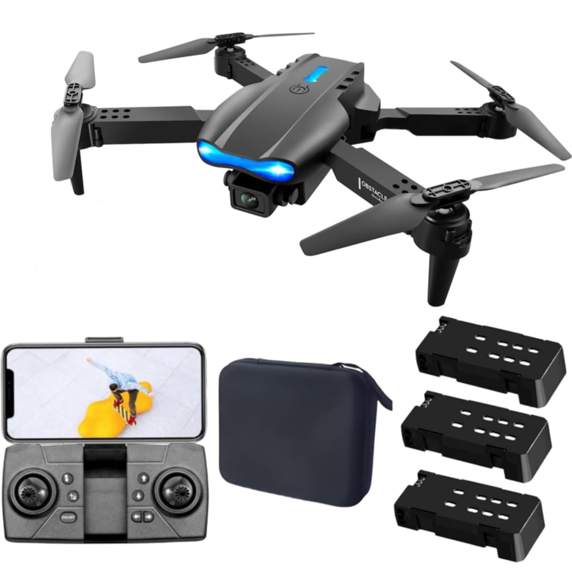 K12 Mini Drone with Camera 1080P, Brushless Motor Drones, 3x Batteries 60+mins Flight time, Obstacle Avoidance, Headless Mode, Foldable Design, One Key Take Off