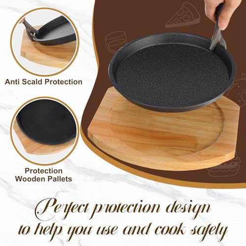 Mimorou TN-MIMOROU-2777 6 Set Cast Iron Fajita Plate Set With Wooden Base Anti Scald Protection Removable Handle Fajita Plate Sizzling Pan Cast Iron Skillets Set thumb #2