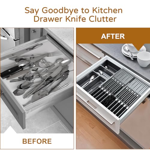 Image of NIUXX Knife Drawer Organizer, Large Capacity In-Drawer Knife Block Set | Holds 20 Knives and 1 Sharpening Steel (Not Included), Suitable for Knife Organizer for Kitchen Drawer