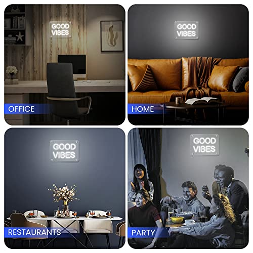 Image of WHITE-LED-GOOD VIBES-NEON SIGNS-NEON LIGHTS-WALL DECOR-BEDROOM DECOR-USB POWERED (6 inch X 8 inch) (Good Vibes)