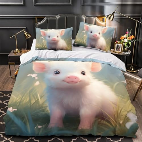 Housse de couette 3D porcs lit double 200x200 avec taie d'oreiller