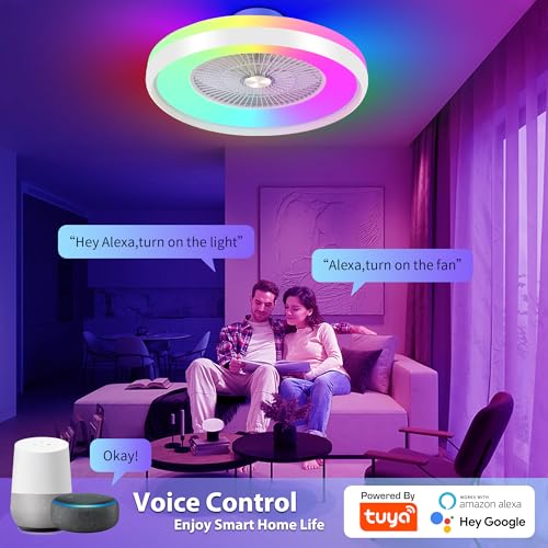 Kamlam 24 Inch Bladeless Ceiling Fan With Light, Low Profile Ceiling Fan With Remote/App/Voice Control thumb #1