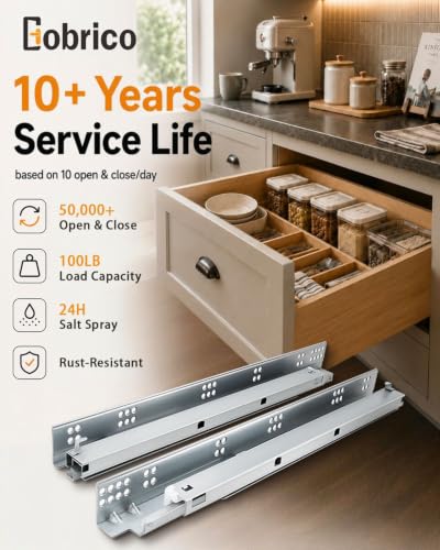 Image of Gobrico 21 inch Soft Close Under Mounting Drawer Slides, Concealed Rear /Bottom Mounted Drawer Glides Runners, Locking Device Mounting Screws Included, 12Pair Contractor Pack