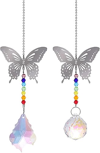 2 lámparas de araña de cristal de cristal AB color prisma colgante atrapasoles mariposa arco iris fabricante para ventana, oficina, decoración de