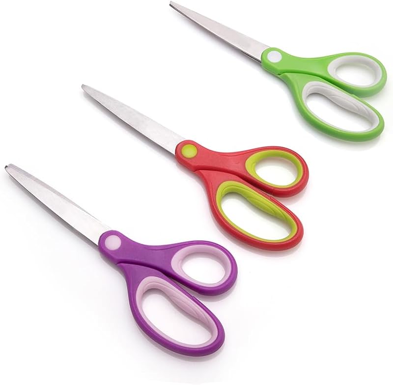 7" Student Scissors Set of 3-pack, Rounded-tip, Kids Scissors Ages 8-10 8-12 8-16 for School Crafting Project, DIY, Arts GD-080-R3