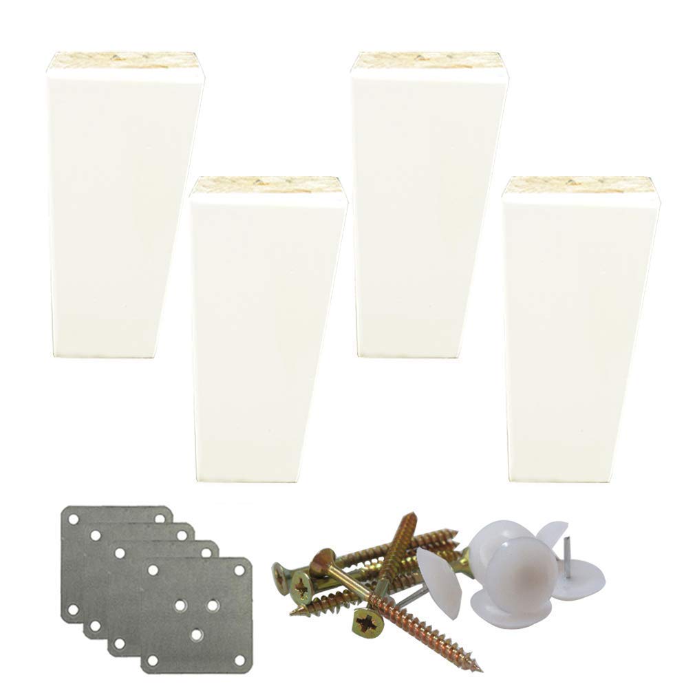 4-Piece Solid Wood Sofa feet, Pine Sofa Legs, Sofa Legs, Wooden Furniture feet, Coffee Table Legs, Bed Legs, for Kitchen armchairs, Sofa beds, with Accessories, White (10 cm/3, 9 inches)