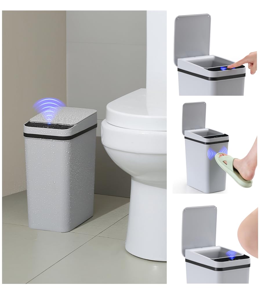 Bathroom Trash can,Smart Touchless Trash Can,Automatic Motion Sensor Compost Bin with Lid,2.4 ...