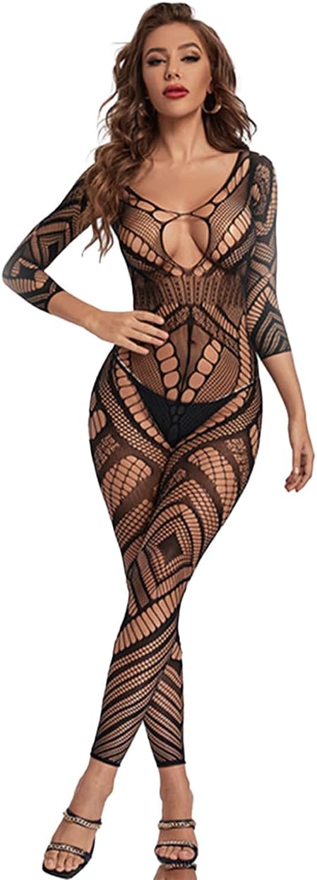 Lingerie for Women Crotchless Bodystocking Plus Size Sheer Fishnet Bodysuit Lingerie Club Stripper Sexy Tights