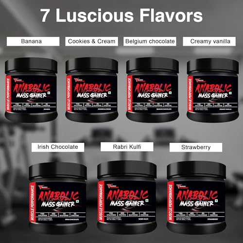 Image of Anabolic Mass Gainer, 500g, Irish Chocolate | High Protein Carbs, With Creatine, BCAA & Glutamine, Digestive Enzymes, For Muscle Gain & Fast Growth