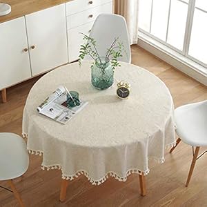 meioro Rond tafelkleed, effen tafelkleed, tafelkleed met kwastjes, katoenen tafelkleed, multifunctioneel, binnen en buiten