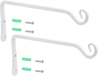 DUDNJC 2 Pack Metal Wall Hook Plant Hanger Plant Bracket Shepherds Hook Hanger, 10 in Heavy-Duty Metal Hooks for Hanging Lanterns, Bird Feeder, Flower Basket, Indoor Outdoor Decor(White)