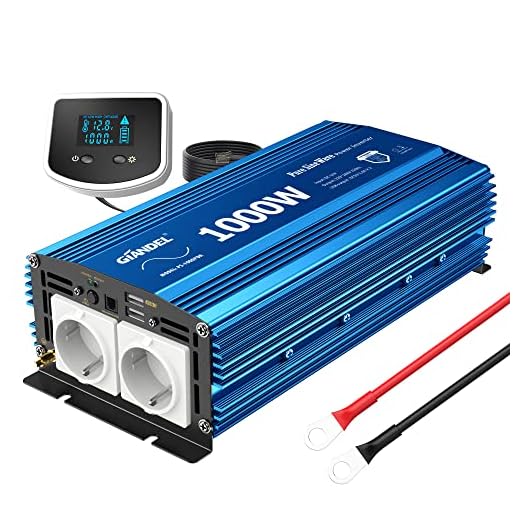 GIANDEL Power Inverter 1000w Onda Sinusoidale Pura Convertitore DC 12V a AC 220V 230V con telecomando schermo LCD & 2 presa AC e 2 Porte USB per auto,camion camper