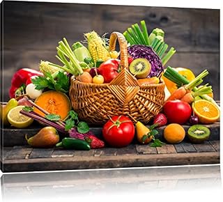 fresh fruits and vegetables canvas picture | size: 80x60 cm | Mural | Art Print | ready covered