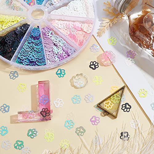 OLYCRAFT 20g Sequins Paw Glitter Sequins Resin Fillers 10mm Cat Paw Sequin Flake Nail Art Decorations for Resin Jewelry Making DIY Crafting - 10 Colors