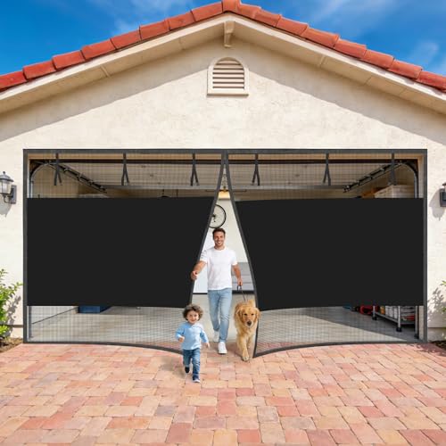 Oiyeefo Garage Door Screen 2 Car 16x7 Ft, Privacy Magnetic Closure Garage Net Screen for Garage &...