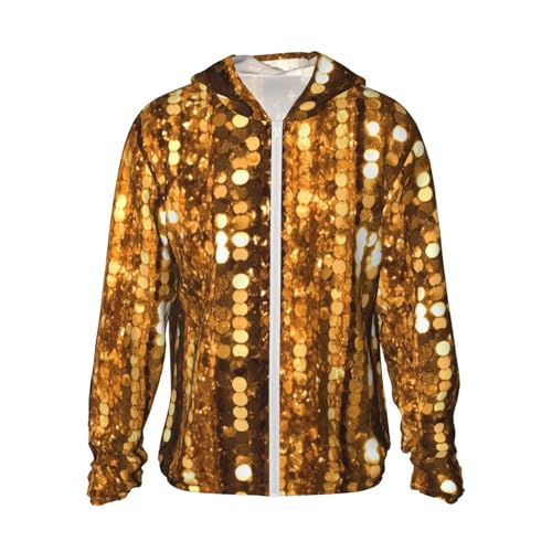 UPF 50+ Sun Protection Hoodie Long Sleeve Gold Sequin Sparkle Sun Shirt Rash Guard Fishing Shirts for Men