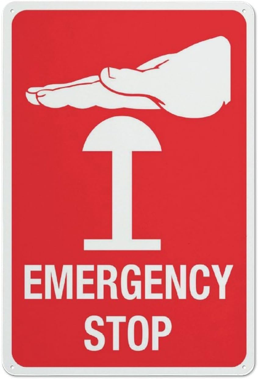 Emergency Stop Hand Rust Free Aluminum Sign - UV Printed, Weatherproof Decor with Pre-Drilled Holes for Home, Business - 12x8 Inch​