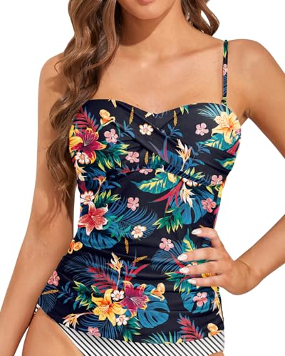 Holipick Tankini Top for Women Twist Front Bandeau Swimsuit Tummy Control Bathing Suit Tops Only No Bottom3