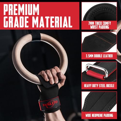 Image of Weight Lifting Wrist Strap,Double Layer Leather Wrist Wraps with Neoprene Padding for Weightlifting & Deadlifts - Adjustable Gym Straps for Men & Women