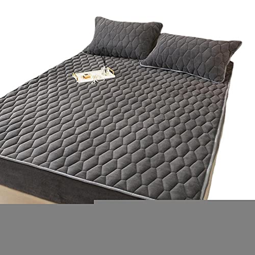 Breathable Deep Pocket Bed Sheet Queen,Crystal Velvet Thick Quilted Fitted Sheet, Bedroom Apartment Hotel Mattress Protection Cover Non-Slip Mat-Brown_120X200Cm #TOP4