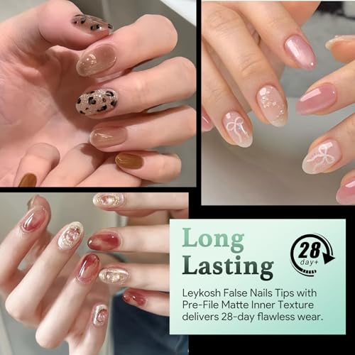 Image of Leykosh Short Round Nail Tips - 15 Sizes 330PCS Soft Gel Fake Nails, Half Matte Full Cover Pre-Shaped Clear Press On Acrylic Nails No C Curve Gift for Extension, DIY Home Manicure Beauty Gifts