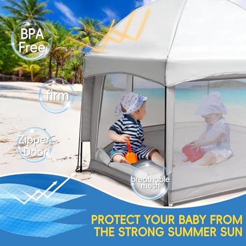 Image of Palopalo Pop Up Baby Beach Tent - UPF50+ Sun Protection Canopy & Mosquito Net, 150D Oxford Ripstop Fabric, Instant Setup Portable Playpen for Indoor & Outdoor Play, Lightweight Pack and Play Yard