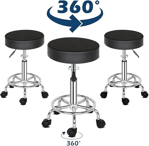 Miniatura 4 de QXDRAGON Taburete de bar redondo de altura ajustable, taburetes de bar modernos, silla de bar giratoria de 360 de piel sintética sin brazos con