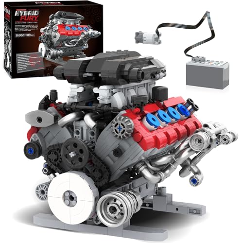 Mavo brix Engine Model Building Set That Runs,V8 Motoren Bausatz, Modellbausatz für Erwachsene, Bauen Sie Ihr eigenes MOC Mini V8 Motorenmodell mit Motor, 1189 Teile