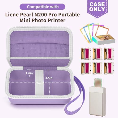 Image of casmilee Photo Printer Carrying Case for Liene Pearl N200 Pro, Lightweight Wireless Storage Bag with Soft Lining & Elastic Straps for Paper and Ink (Purple)