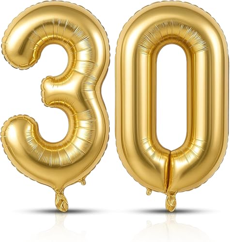 30th Birthday Decorations 40 Inch Light Gold Foil Number 3 & 0 Balloons Anniversary Party Supplies Photo Props for 30 Year Old Men and Women Birthday Party Decor