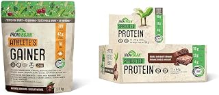 Athlete's Gainer Protein Powder, Natural Chocolate Flavour, 2.5 kg | Vegan and Non-GMO(Packaging May Vary) & Iron Vegan Sprouted Protein Bars | Double Chocolate Brownie Flavour | 12 Pack