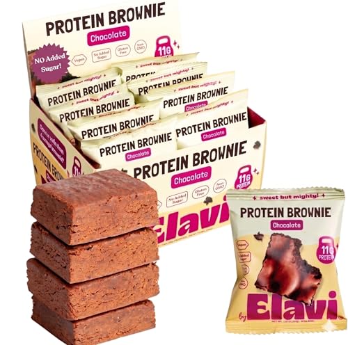 ELAVI Chocolate Fudge Protein Brownies - 11g Plant Protein & 12g Fiber - Vegan, Gluten Free, No Added Sugar, No Sugar Alcohols - Date Sweetened, Kid Friendly, Non-Dairy Snack (8 Pack)