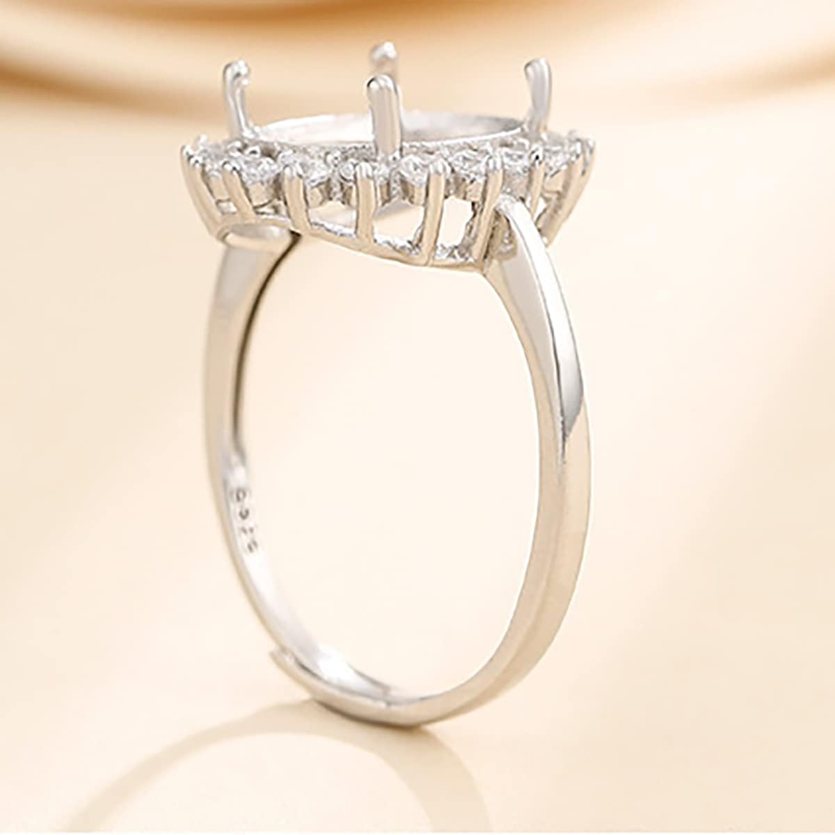 925 Sterling Silver CZ Ring Base Blank Ring Setting fit 5X7/6X8/7X9/8X10/10X12/12X16/13X18mm Oval Cabochon Gemstone Mounting for DIY Women Ring Jewelry Making Accessories