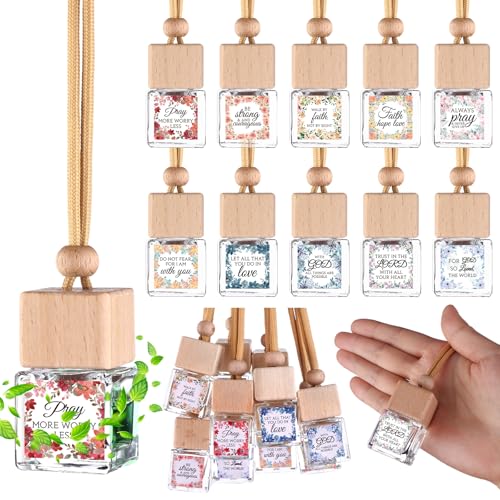 Image of 50 Pack Christian Thank You Gift Bulk for Mother Hanging Car Air Freshener Diffuser Empty Essential Oil Glass Car Bottle Employee Team Appreciation Gift for Christian Sunday School(Square)