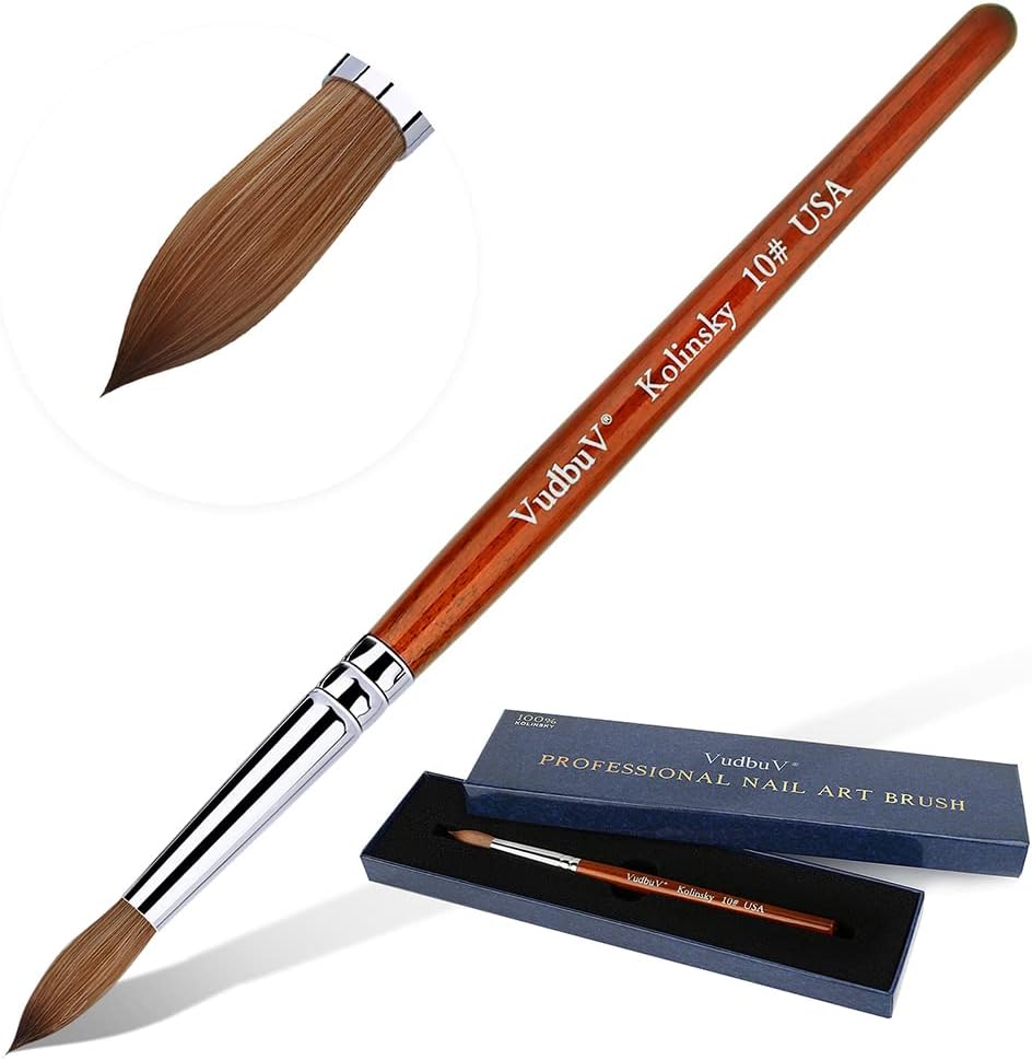 HOFASON 100% Pure Kolinsky Acrylic Nail Brush, Upscale Professional Kolinsky Sable Hair Acrylic Brush with Nature Red Wood Handle (Size 10)