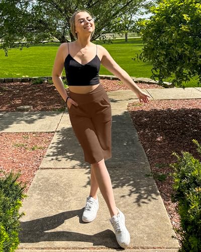 Image of G4Free Capri Pants for Women 14 inch Knee Length Wide Leg Yoga Capris Dressy Casual Summer Crop Pants with Pockets