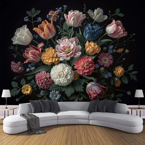 Papel Pintado Brillantes Tulipanes Paisaje 352An×250Al cm Efectos 3D Papel Tapiz, Barroco Flores Fotográfico Tejido No Tejido XL Póster Fotomurales Pared Para Dormitorio Salón Murales