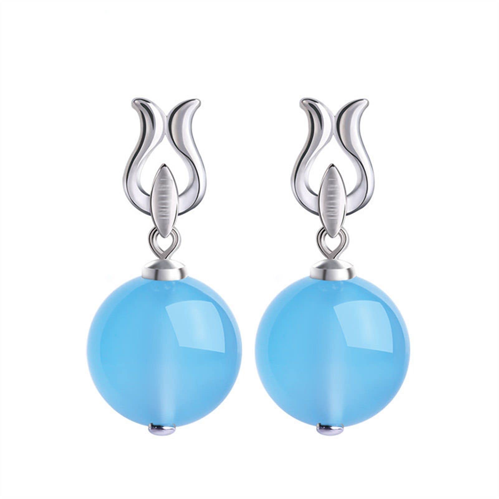 Pendientes Colgantes Señoras de Lujo Elegante Azul calcedonia Piedras Preciosas Pendientes Colgantes Lentes de Plata esterlina Plata Retro Banquete Pendientes joyería Pendientes Mujeres