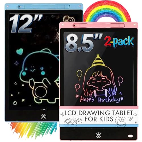 2-Pack LCD Writing Tablets for Kids – 12″ Large & 8.5″ Portable Colorful Doodle Boards – Eye-Safe LCD Screen, Ultra-Thin, Reusable Drawing & Learning Toys for Girls Boys Teenagers(Black)