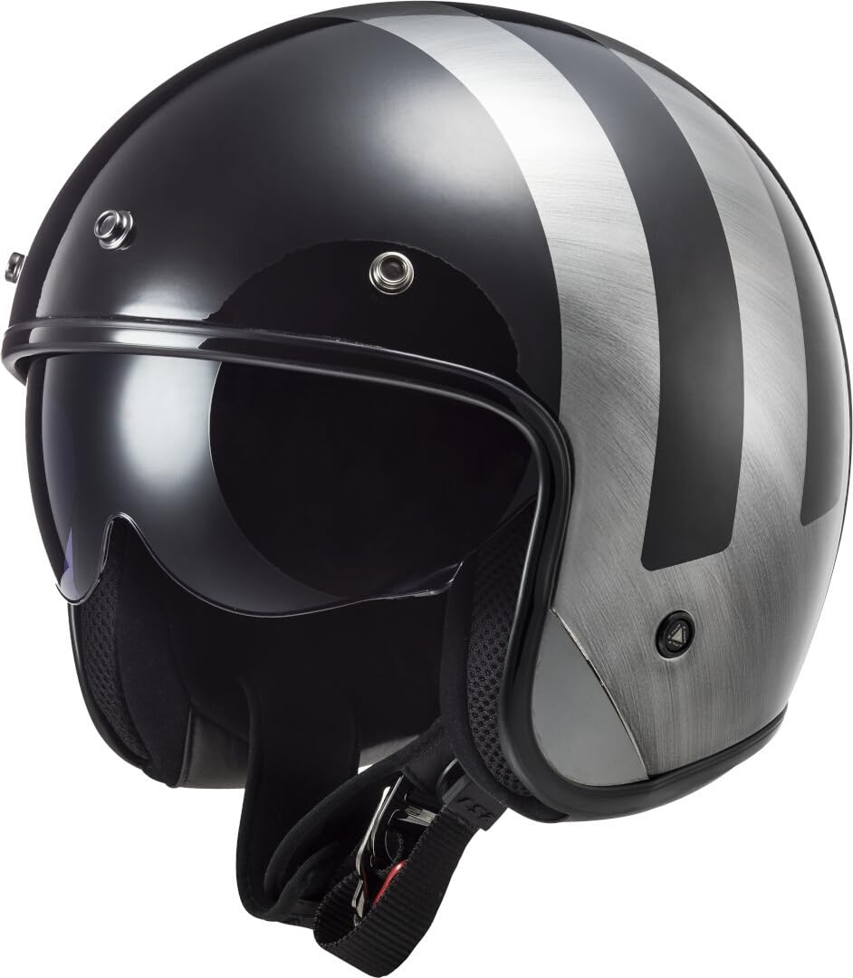 LS2, Jet-Motorradhelm BOB II LINES Gloss Black Jeans, XS