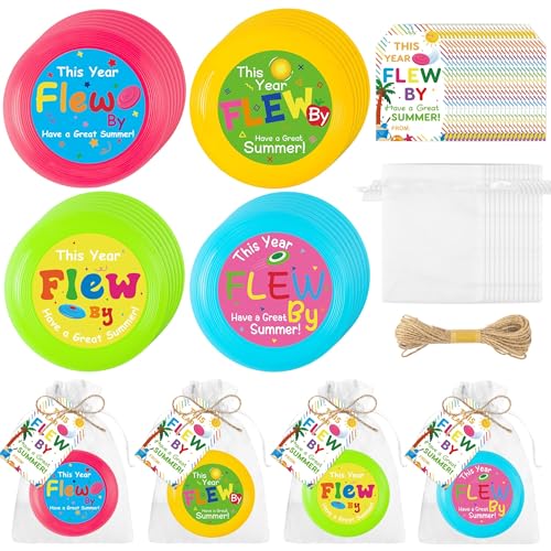 ANGOLIO End of The Year Student Gifts - 73Pcs Flying Discs Bulk Small Flying Disks Flyer with Cards for Kids Outdoor Lawn Playing Game for Discs Students Children Teaching School Beach Summer Party